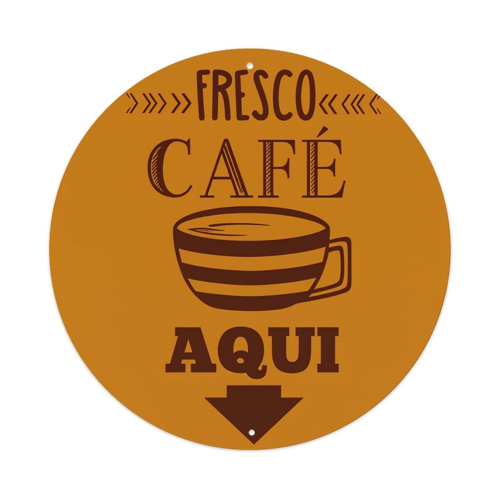 Fresco Cafe Aqui Arrow Cup Metal Tin Sign Vintage Garden Bedroom Cafe Bar Man Cave Home Wall Decor Metal Poster 8x8 inches