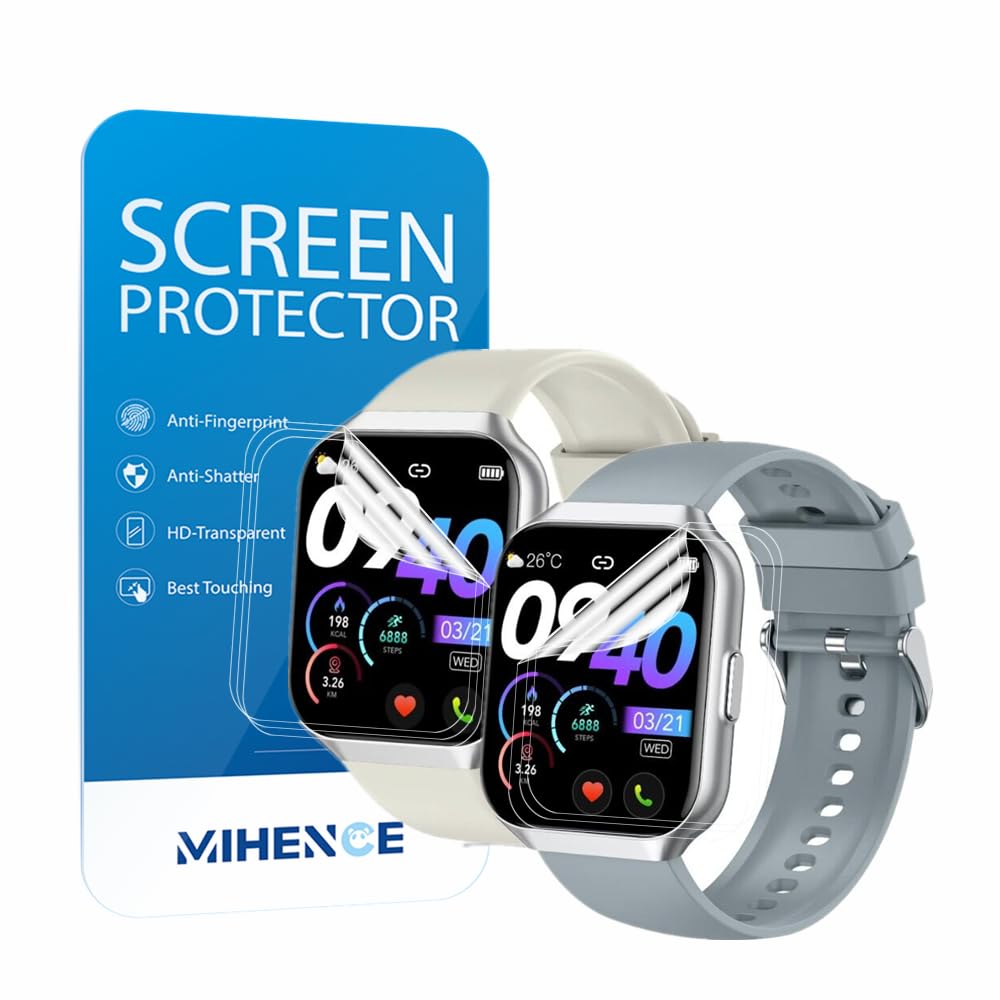MIHENCE Screen Protector for P98 1.96" Smartwatch, TPU HD Protective Film Compatible for QCOQ/CASCHO 1.96'' Smart Watch (6 PCS)