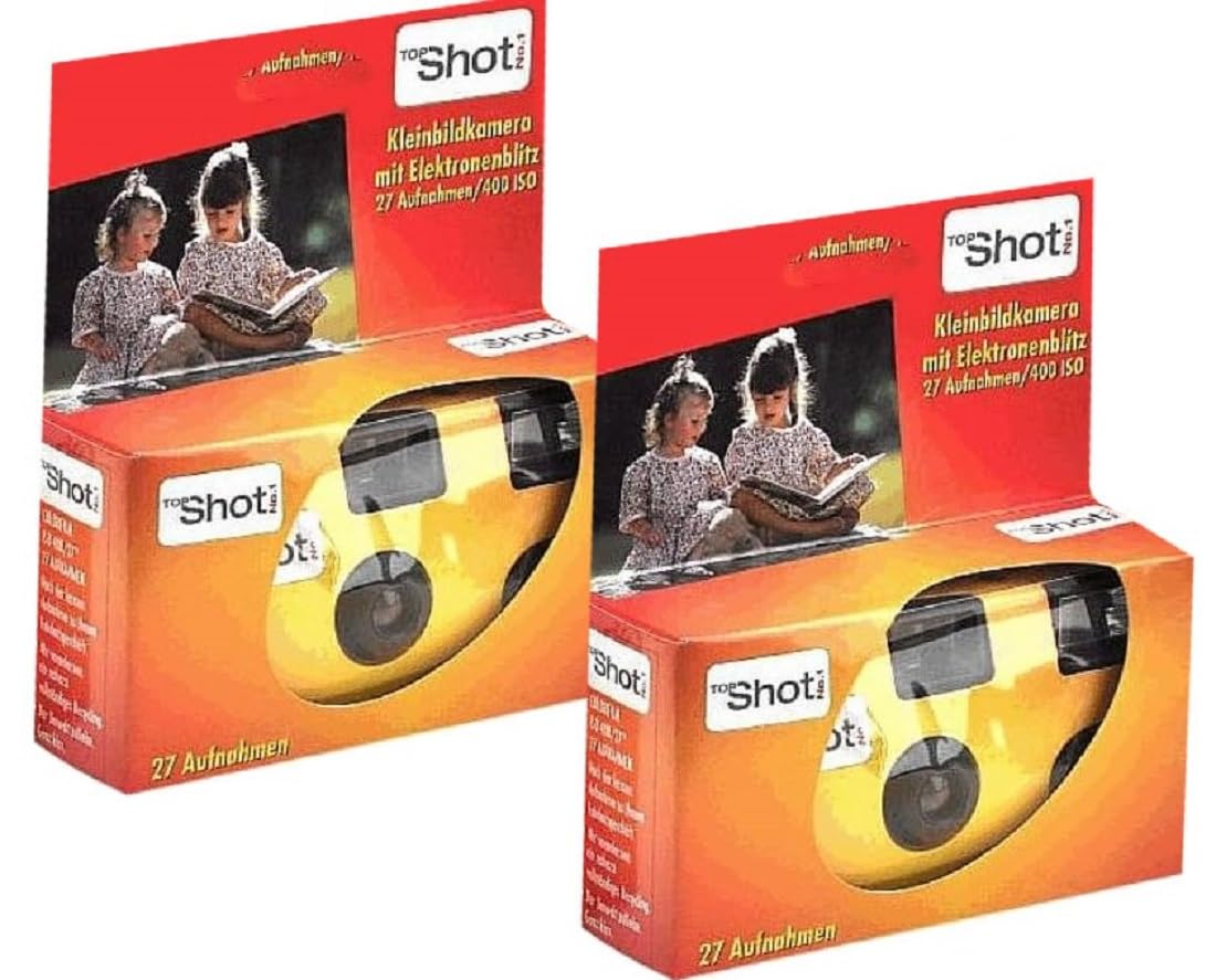 Lot De 2 Appareils Photo Jetables PORST - 27 Photos Chacun, Flash Inclus - Rouge Et Orange - Pour Mariage, Fête