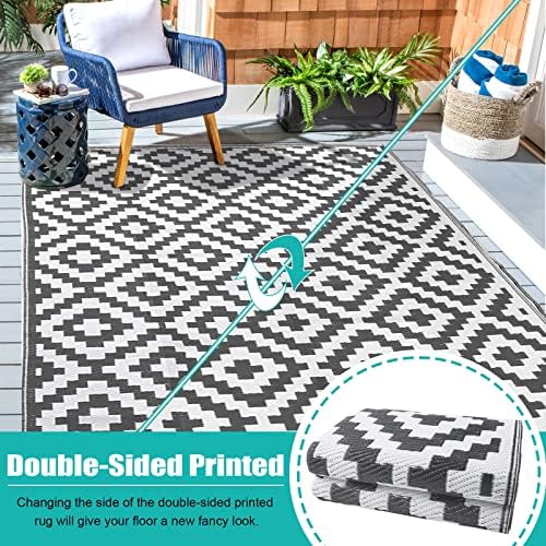 Outdoor Rug for Garden, Waterproof Patio mats Large Reversible Garden Rug 180x270cm Portable Sand-proof Beach Blanket, Picnic Mat Outdoor Rugs for Garden, Beach, Park, Camping, Non Fading Plastic Mat