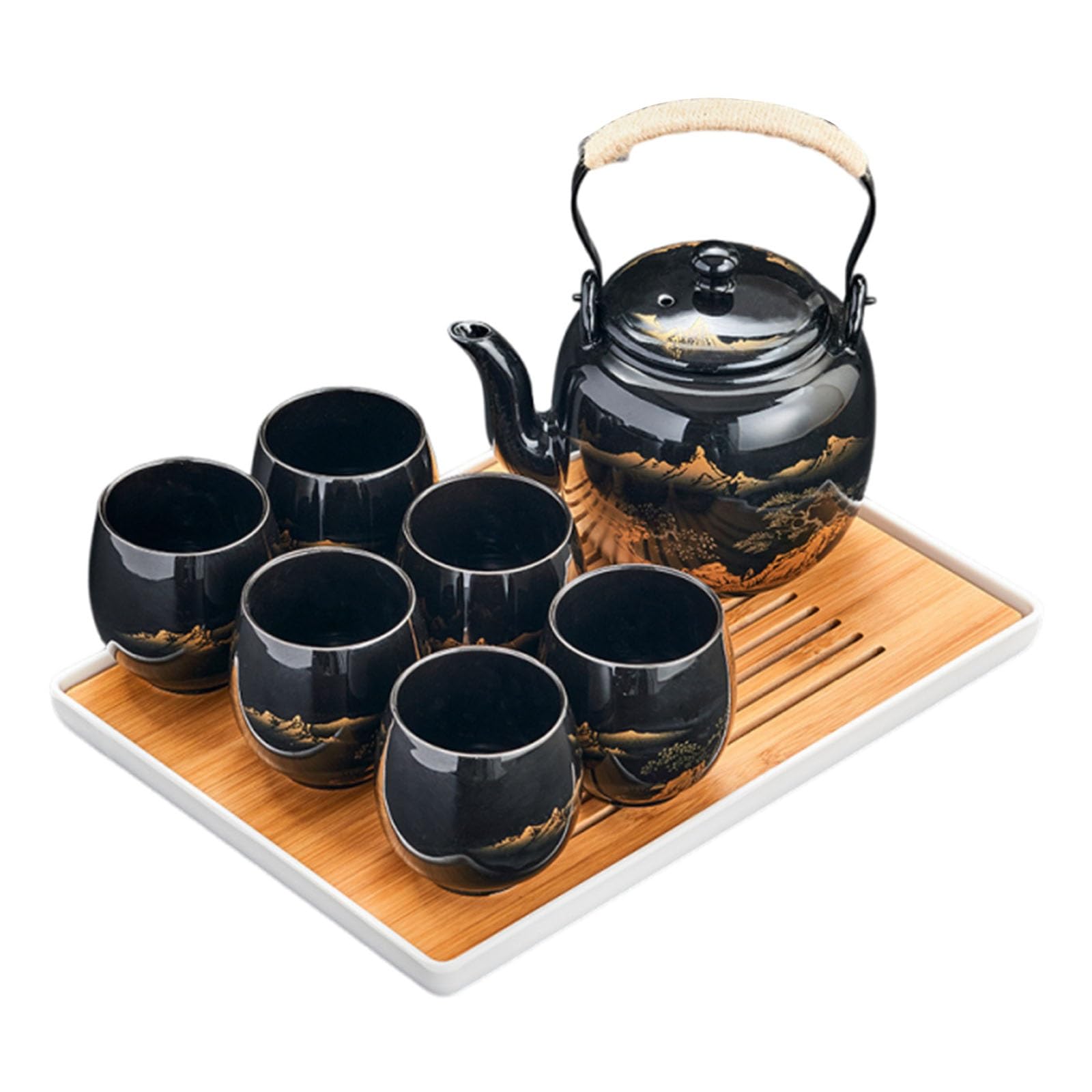 Juego de té de cerámica hecho a mano: vajilla de porcelana tradicional con patrón de oro