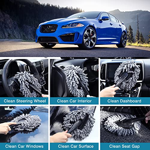 Yeewayveh Car Duster Brush, 2 Pack Microfiber Scratch Free Car Dash Duster, Multipurpose Mini Car Dusters Interior Cleaning Brush Kit, Vehicles Motorcycle And Home Detailing Brush Set, Blue & Gray #TOP3