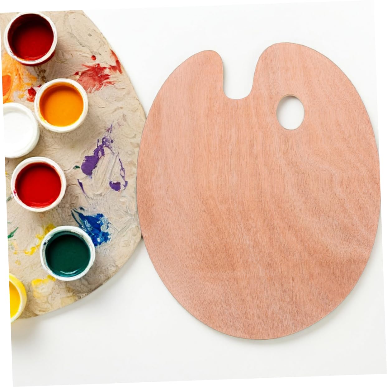 Veemoon 2 Stück Ovale Holz Mischpalette mit Daumenloch Ergonomisch für Öl und Gouachefarben zum Malen und Farbmischen