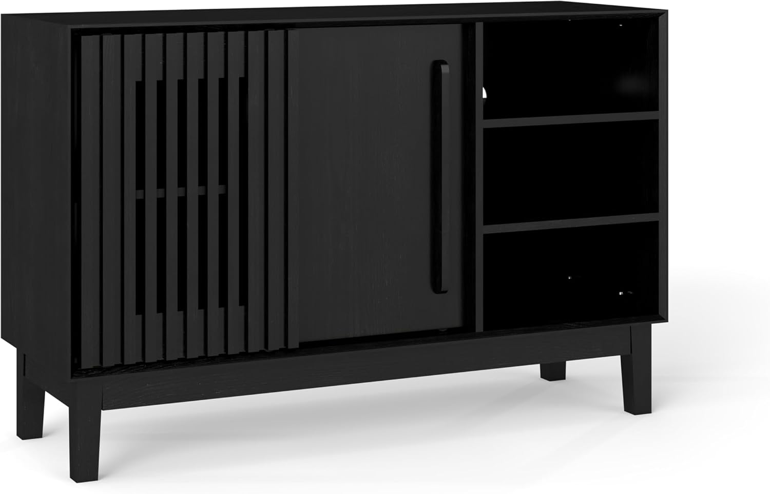 47.3" Sideboard Buffet Cabinet with Storage, Farmhouse Fluted Sideboard with 2 Doors & Solid Wood Feet, TV Media Console, Storage Cabinet for Kitchen Dining Living Room Entryway Hallway, Black