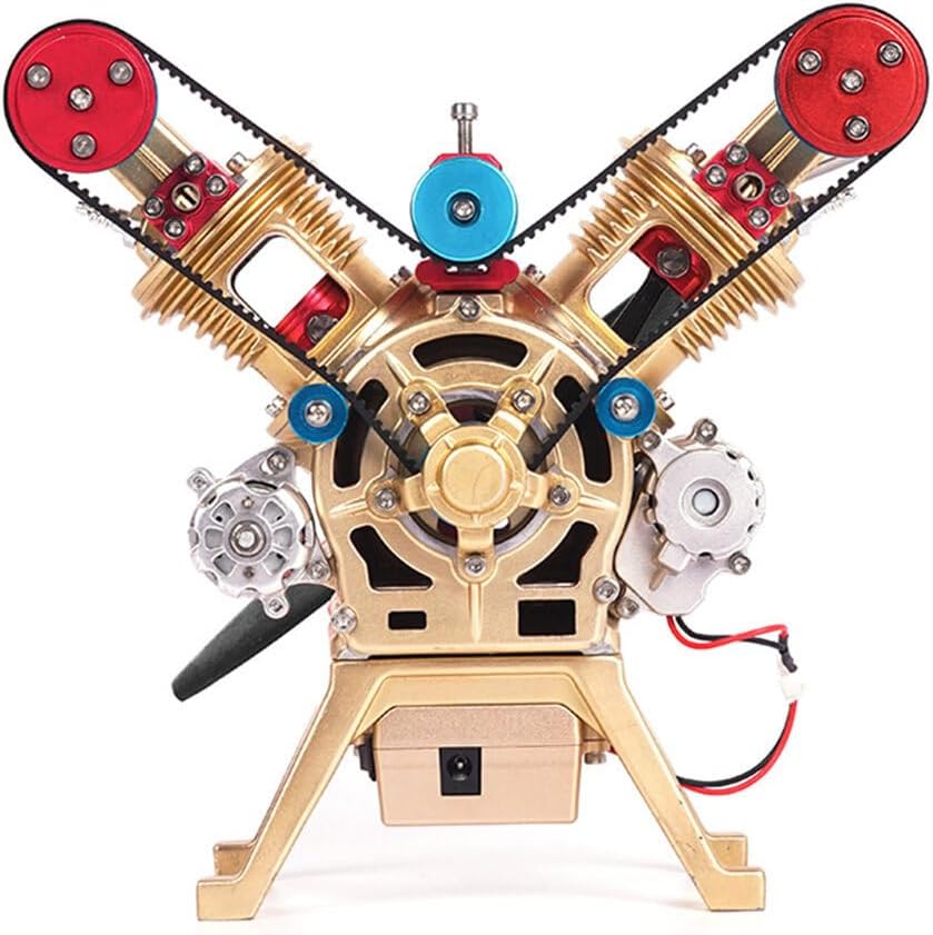 Engine Model Kit, Mini V2 Double-Cylinder Metal Engine Model, Educational Physics Experiment STEM Toys, Teens & Adults Gifts, 13LLUAYH51C711OI