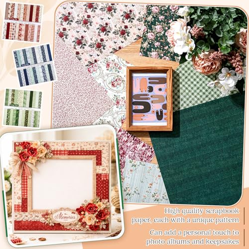 Humyoun 72 Sheets 12x12 Scrapbook Paper Multicolor Boho Floral Double-sided Craft Paper Spring Decorative Cardstock Journal Supply for DIY Photo Album Origami Decor (Red, Blue, Green,Vintage Flower) by Humyoun - Image 2
