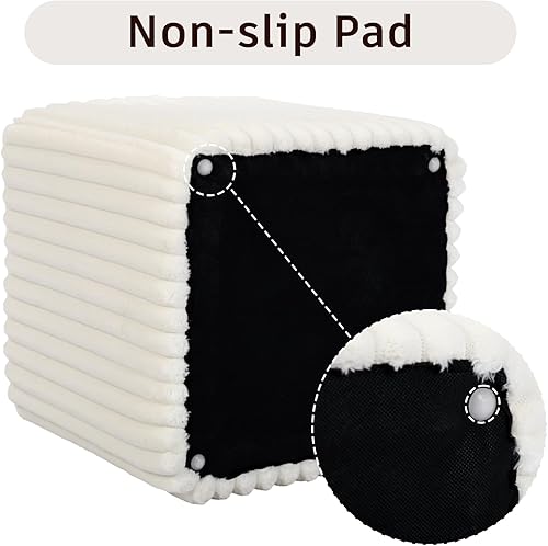 Miniatura 3 de Otomana cuadrada moderna, otomana con canal vertical, taburete tapizado de terciopelo para maquillaje, dormitorio, sala de estar, color blanco