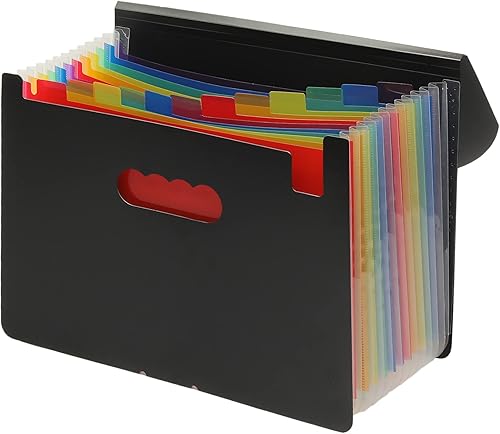 Carpeta de archivos expandible de 13 bolsillos con cubierta y ranura para bolígrafo, A4, color arcoíris