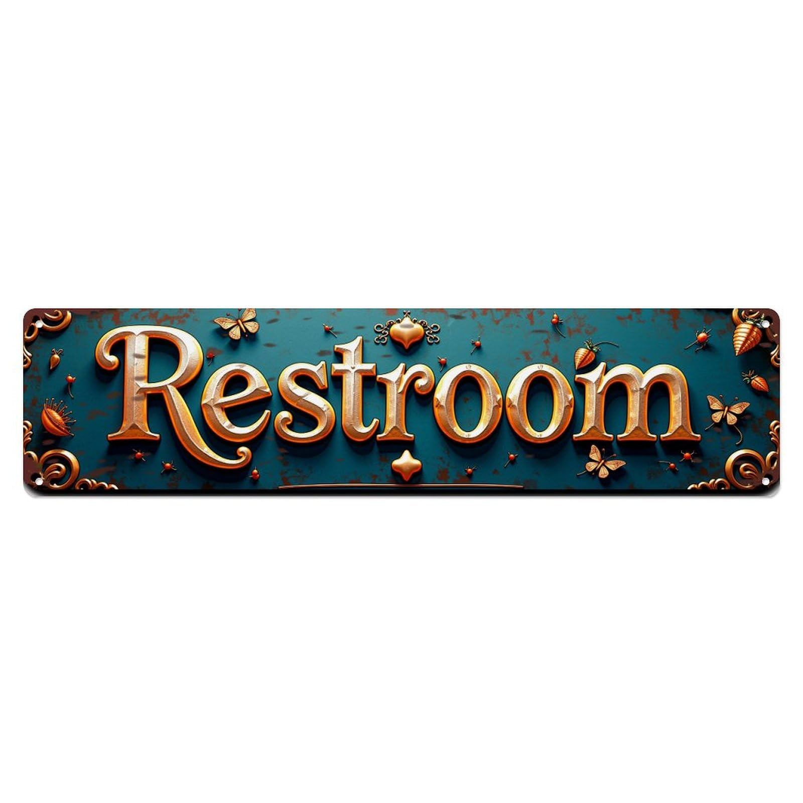 Jdyaojiesheng Vintage Golden Ornate Text With Butterflies And Leaves Tin Sign Retro Metal Wall Decor Metal Poster, Home Bar Garage Farmhouse Cafe Wall Art Decoration 4X16inch