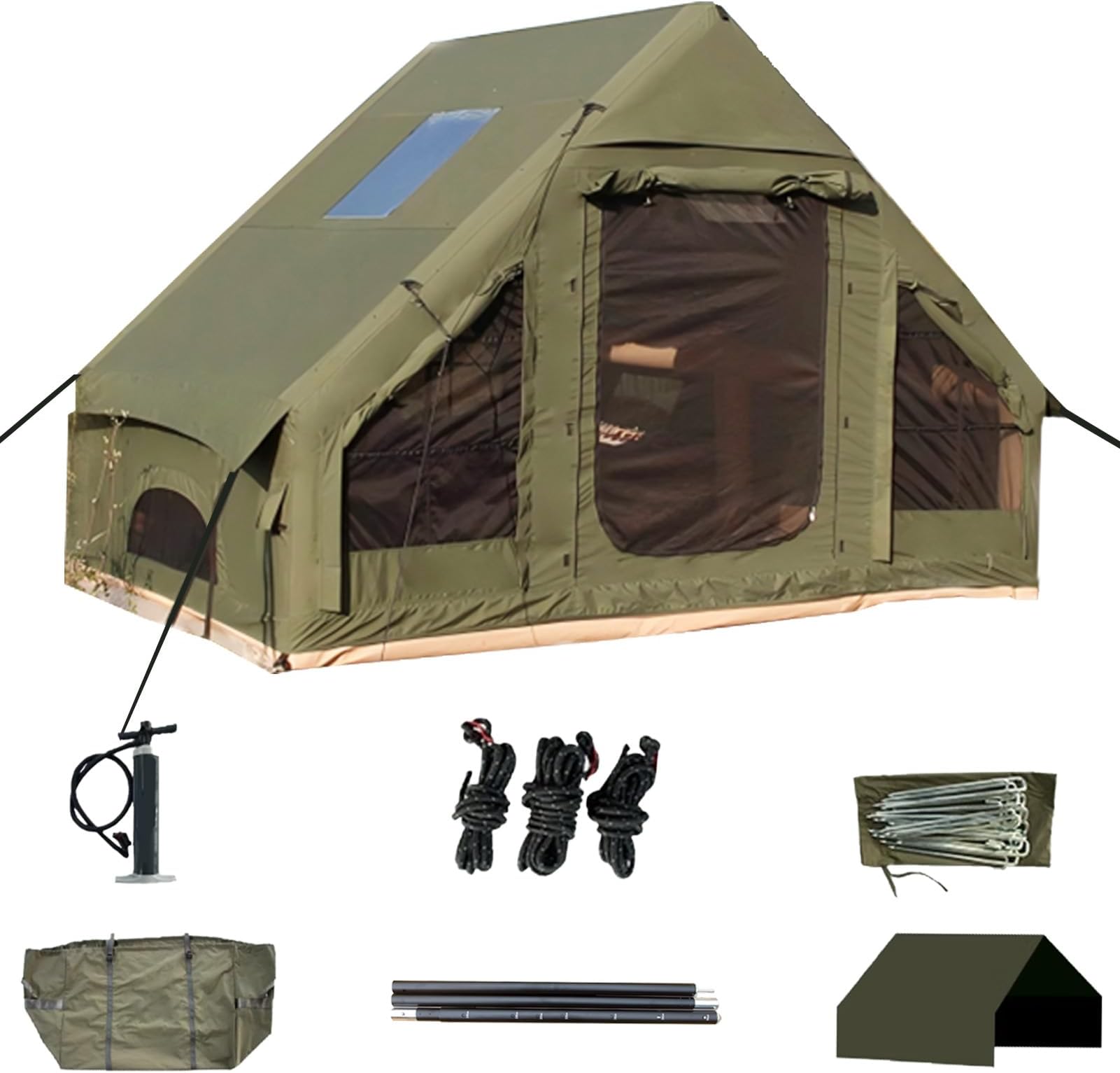 Inflatable Tent, Outdoor Easy Setup Inflatable Tents for Camping, Portable Blow Up Tent with Stove Jack, Cotton Canvas Material for Glamping, for 4 Season, 4/6/8/10 Person Use