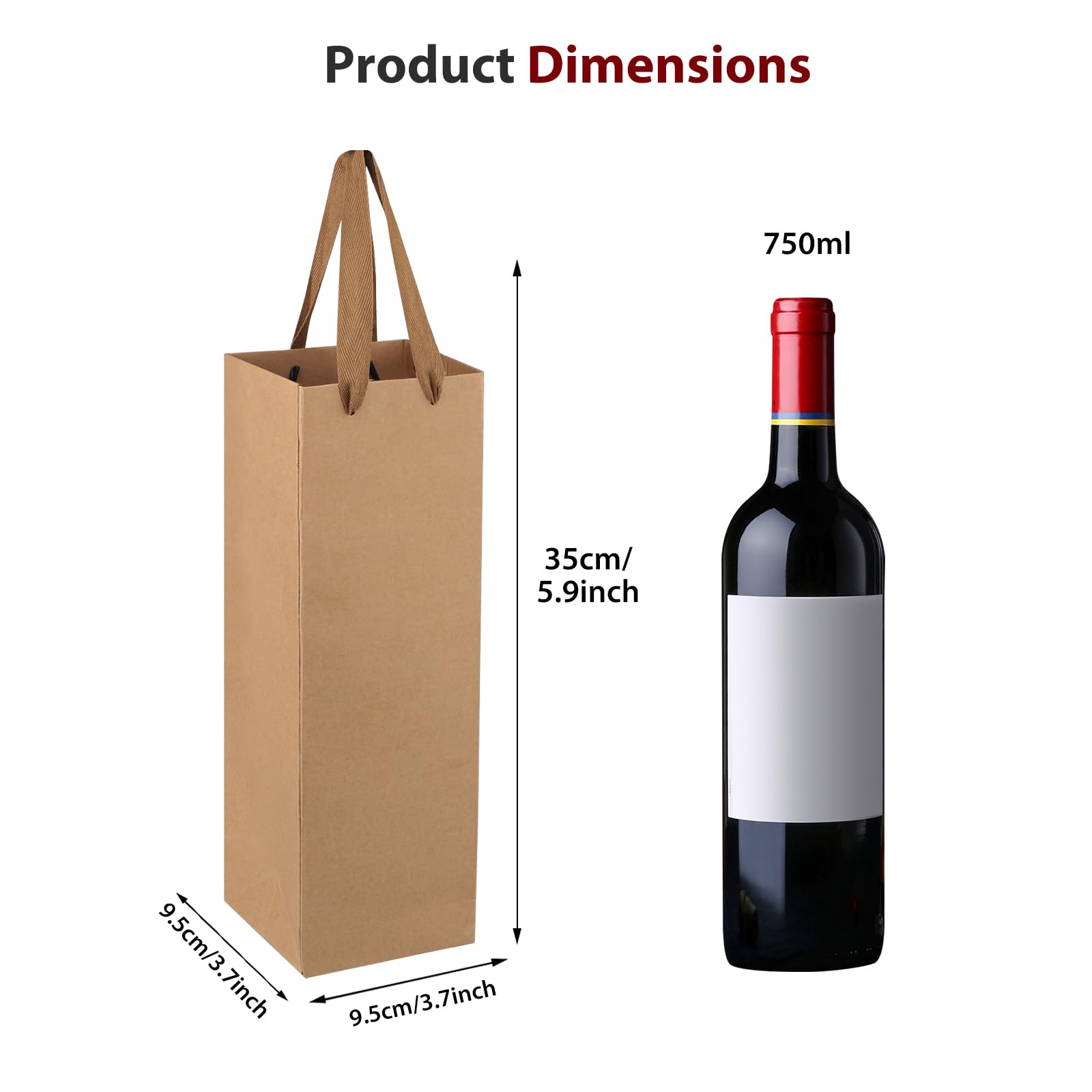 12 sacchetti regalo per vino rosso con stampa in oro, robusti