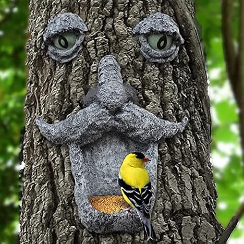 AlaTyche Tree Face Bird Feeder Tree Hugger Yard Decorative Statue on Tree Old Man Face Sculpture for Garden Decoration Cover