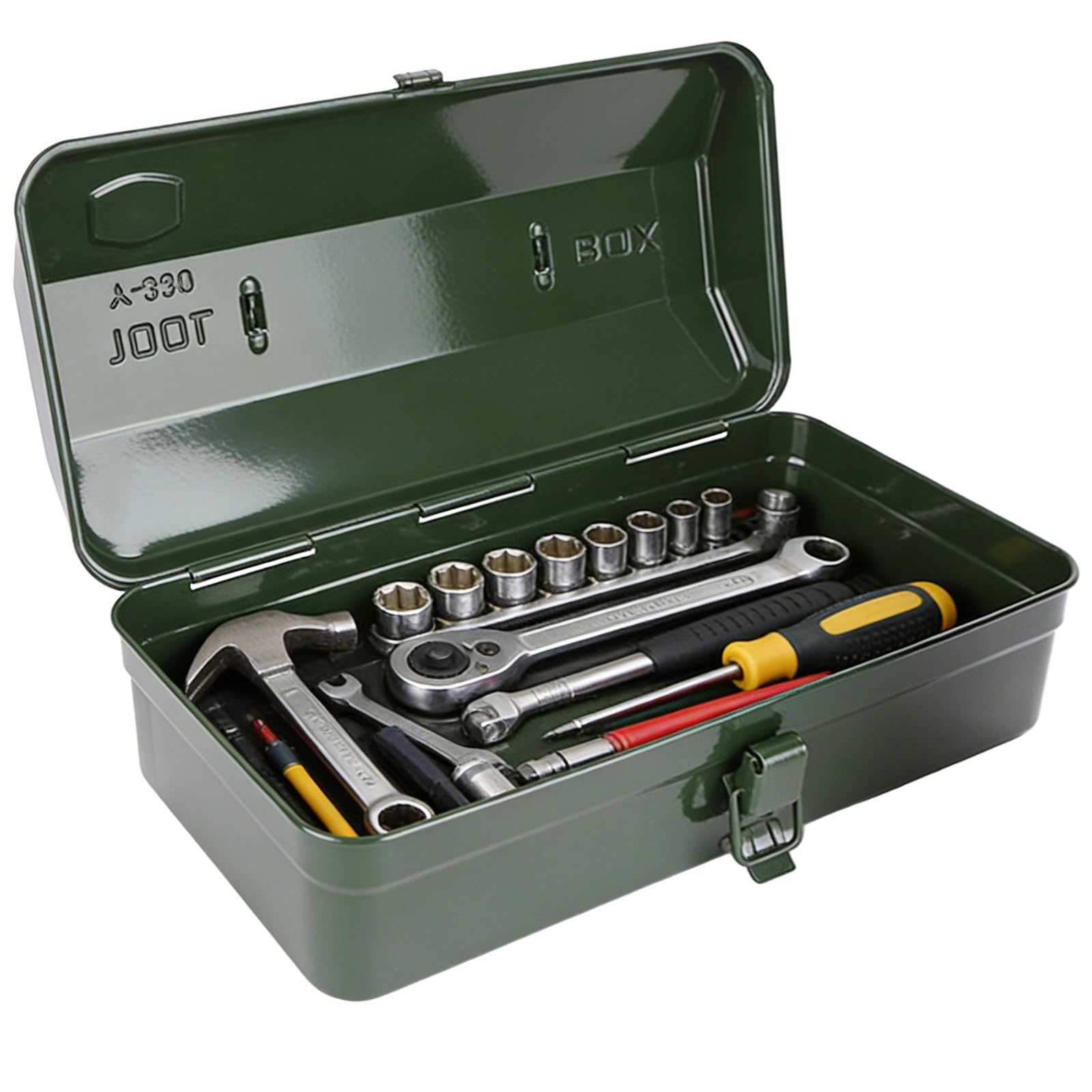 GBKDQQ Caja de herramientas de metal resistente y duradera, organizador de herramientas con asa y cierre (35 x 14,5 x 11 cm)