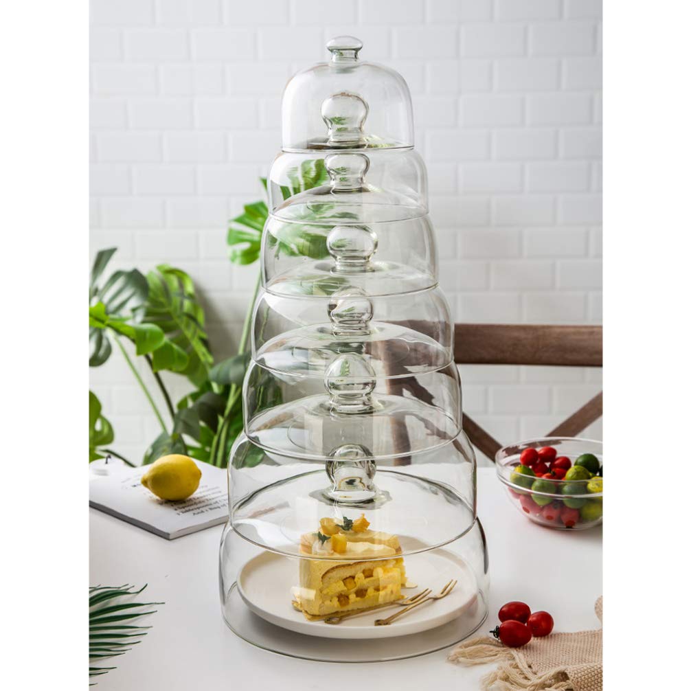 HEMOTON Cloche en Verre Transparente - 21 x 21 cm - Cloche à gâteau - Cloche à Fruits - pour Pique-, Camping, Noël, Nouvel an, fête
