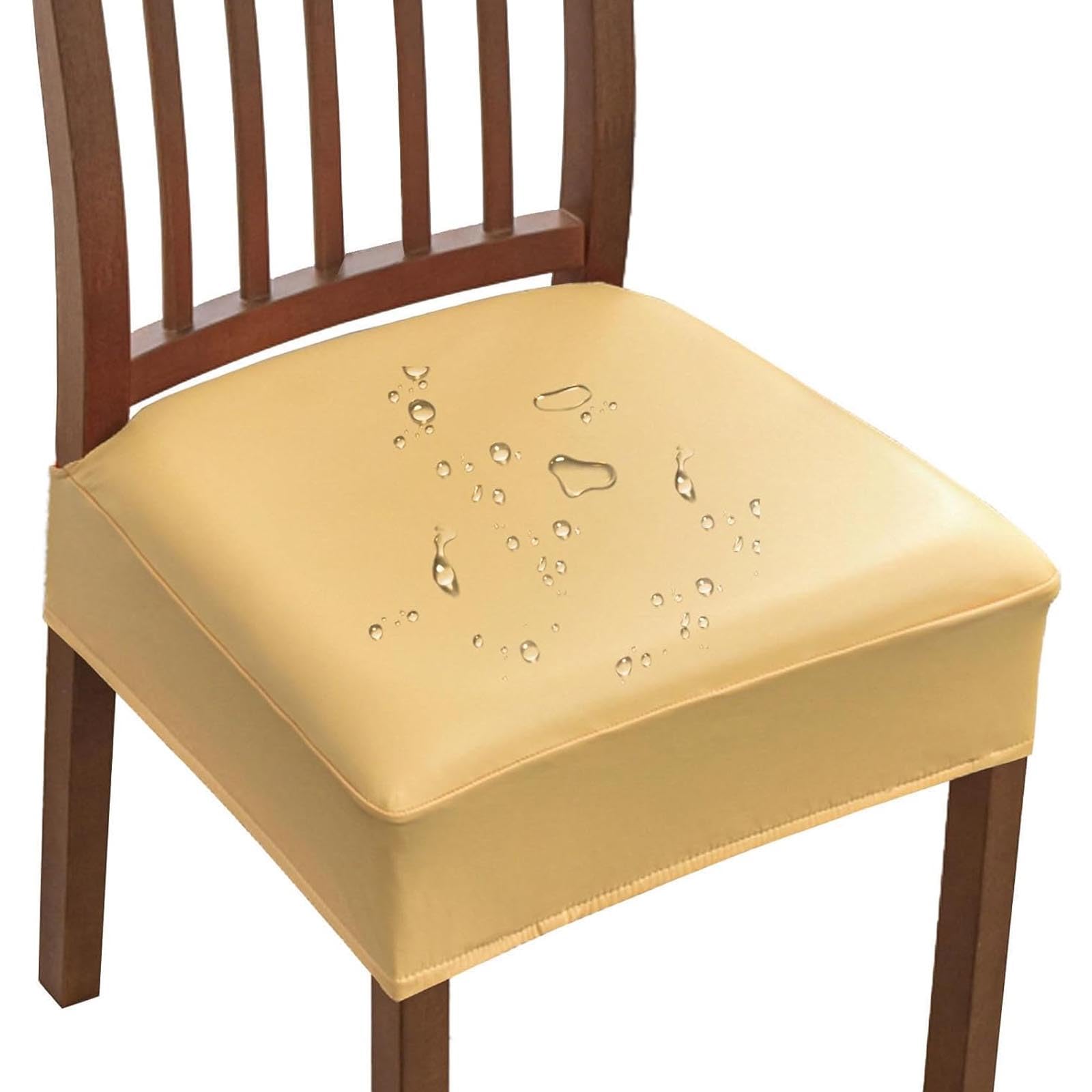 Housse de chaise de salle à manger imperméable en cuir PU jaune | Lot de 2 amovibles