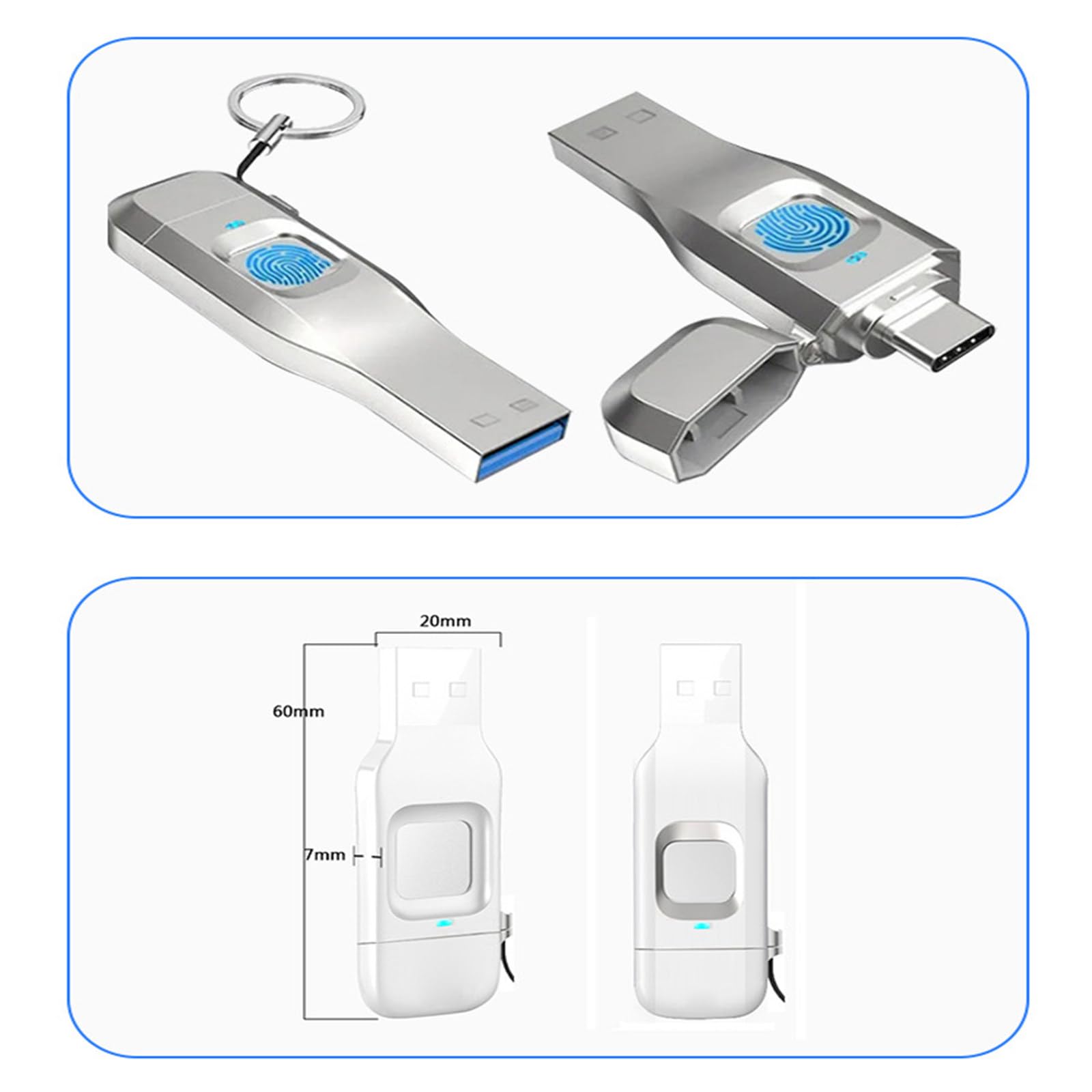 Chiavetta USB Girevole, 64 GB, interfaccia Type-C, sensore di Impronte digitali ad Alta sensibilità, Protezione con Password per l'archiviazione dei Dati
