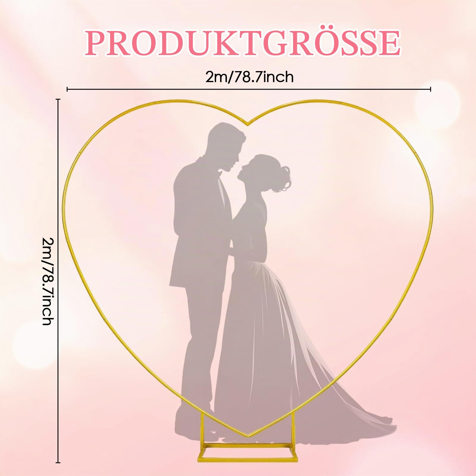 2m x 2m Herzballonbogen aus Metall mit Stand, Liebesherz Ballonbogen Set für Hochzeiten, Babyparty, Geburtstag, Jubiläum - Herzförmiger Dekorationsbogen mit robustem Ständer