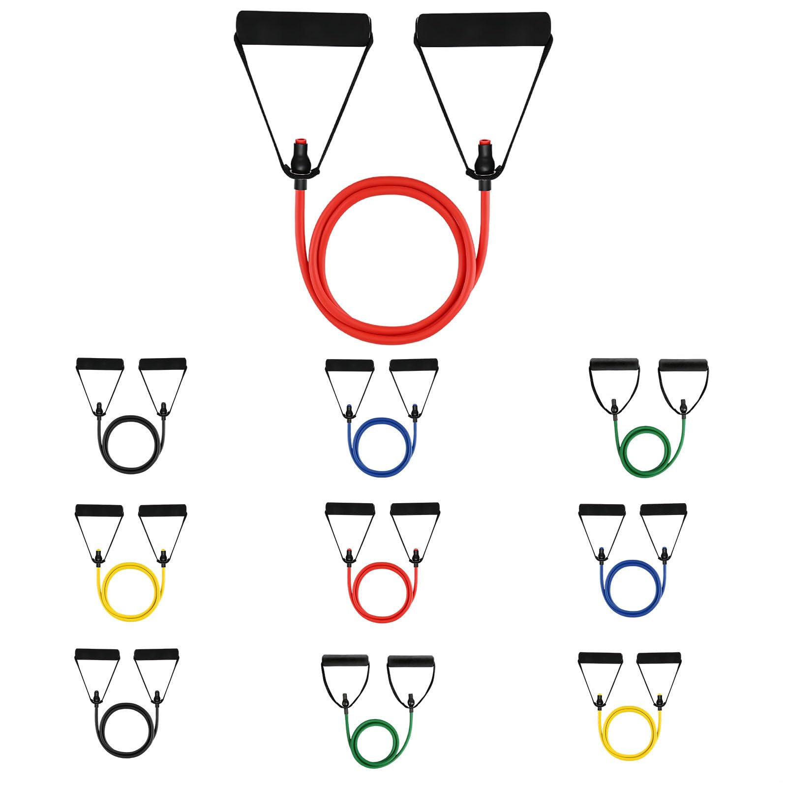 Lot de 10 bandes de résistance Tpe avec poignées, 5 niveaux de bandes élastiques pour l'exercice et la thérapie du corps entier