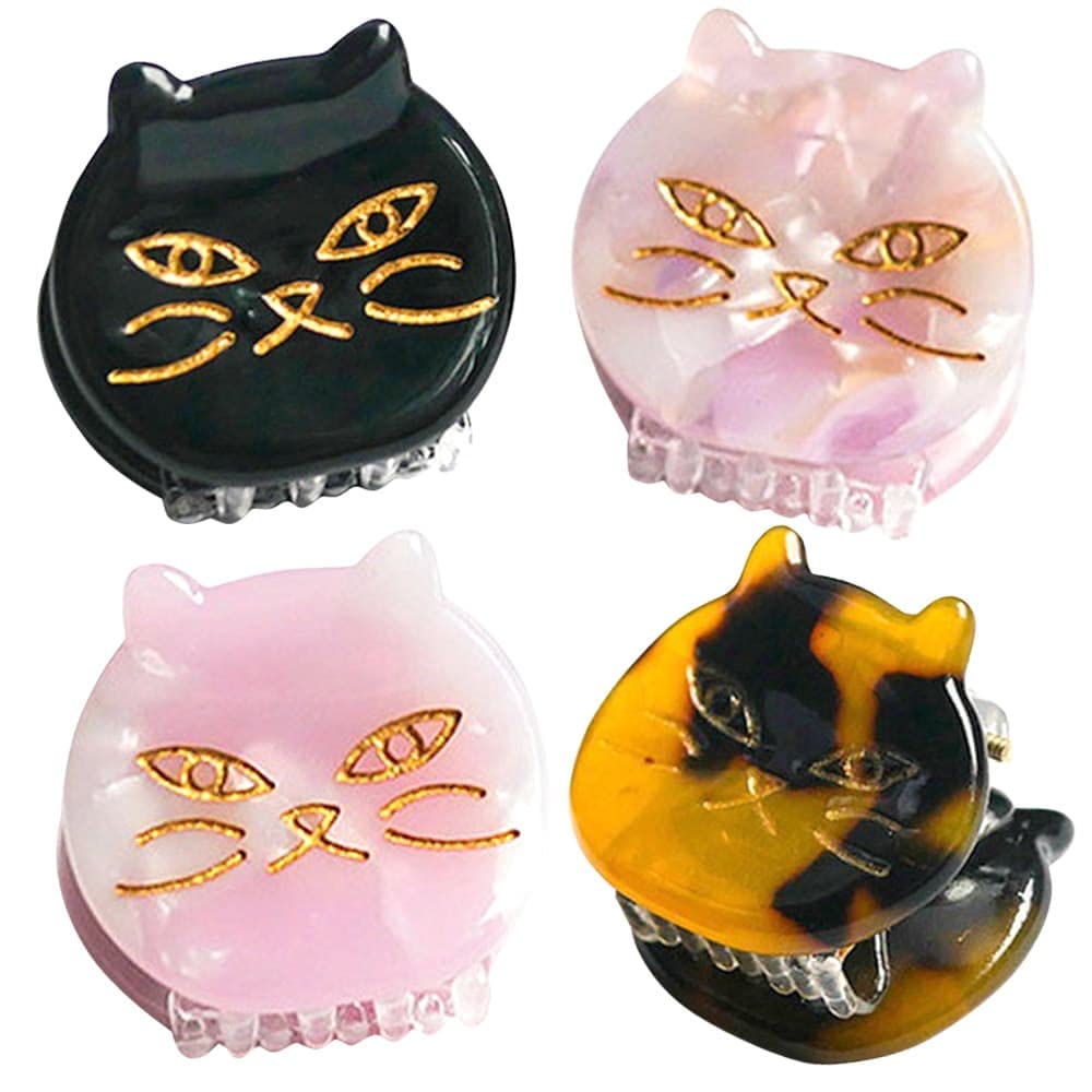 Amazon | moin moin 猫 ヘアクリップ 4種セット べっ甲 黒 ピンク