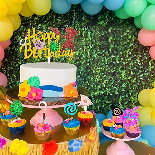Glitter Moana Inspired Cake Topper And Cupcake Toppers Set Moana Hawaiian Summer Tropical Luau Themed Happy Birthday Party Favors Decorations (Set Of 31) #TOP6