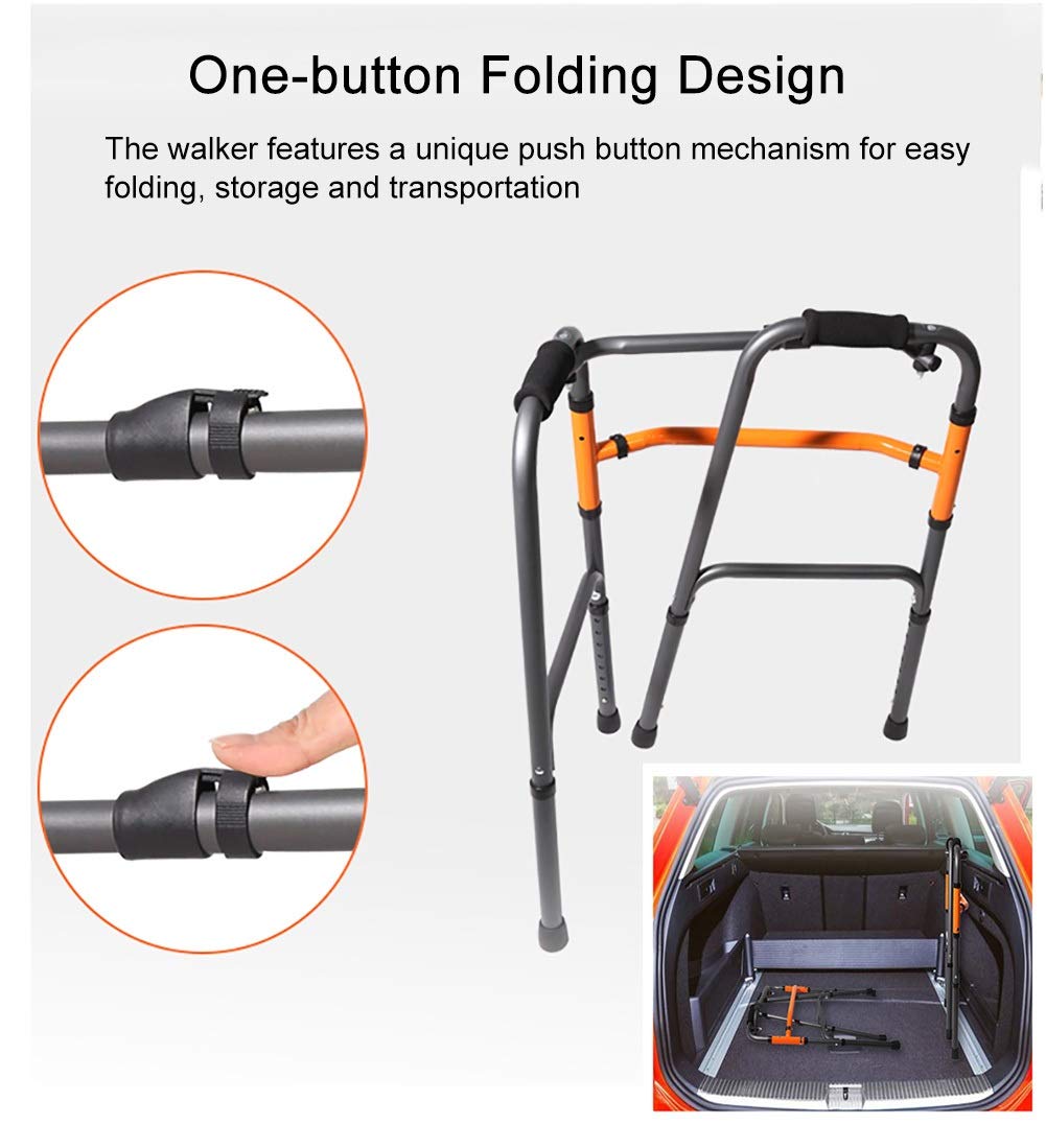 Andador para Adultos Y Minusválidos, Plegable Y Ligero, Conteras Antideslizantes, Aluminio Resistente, Sin Ruedas