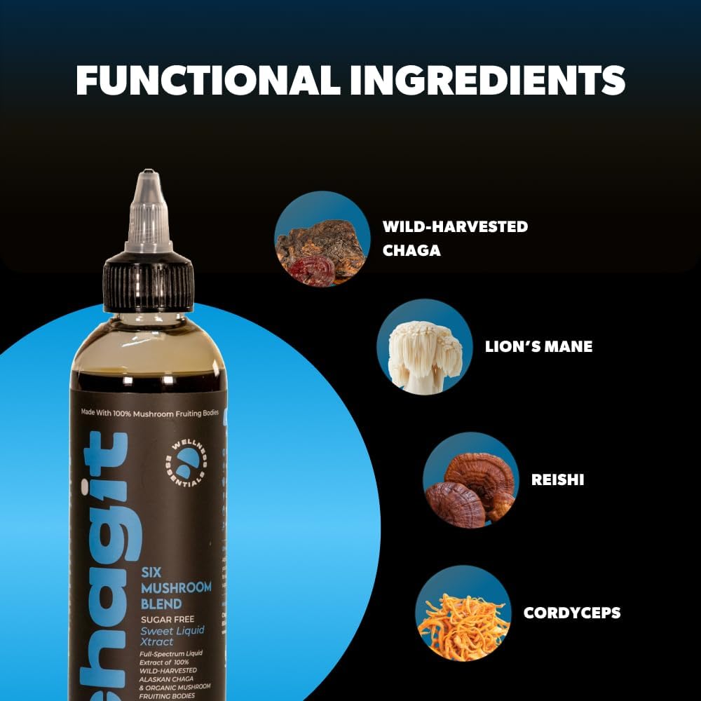 SLX - Six Mushroom Blend - Full-Spectrum Sweet Liquid Extract - Chaga, Lion's Mane, Reishi, Cordyceps, Turkey Tail, Maitake - 225 ml Bottle