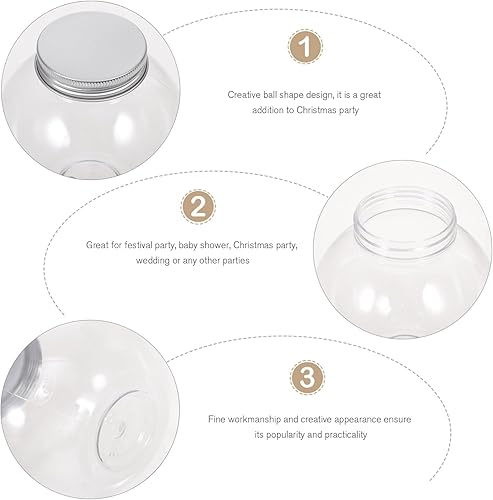 Miniatura 2 de MAGICLULU Tarro de plástico esférico para caramelos, 5 unidades, con forma de globo, botella redonda transparente para almacenamiento de aperitivos