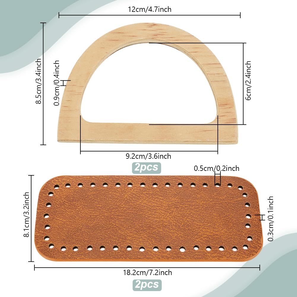 PH PandaHall Kit Per Fare Borse All'Uncinetto - Fondo Ovale In Pelle PU 18x8cm Con 2 Manici In Legno A D, Per Borse Fai Da Te - 4