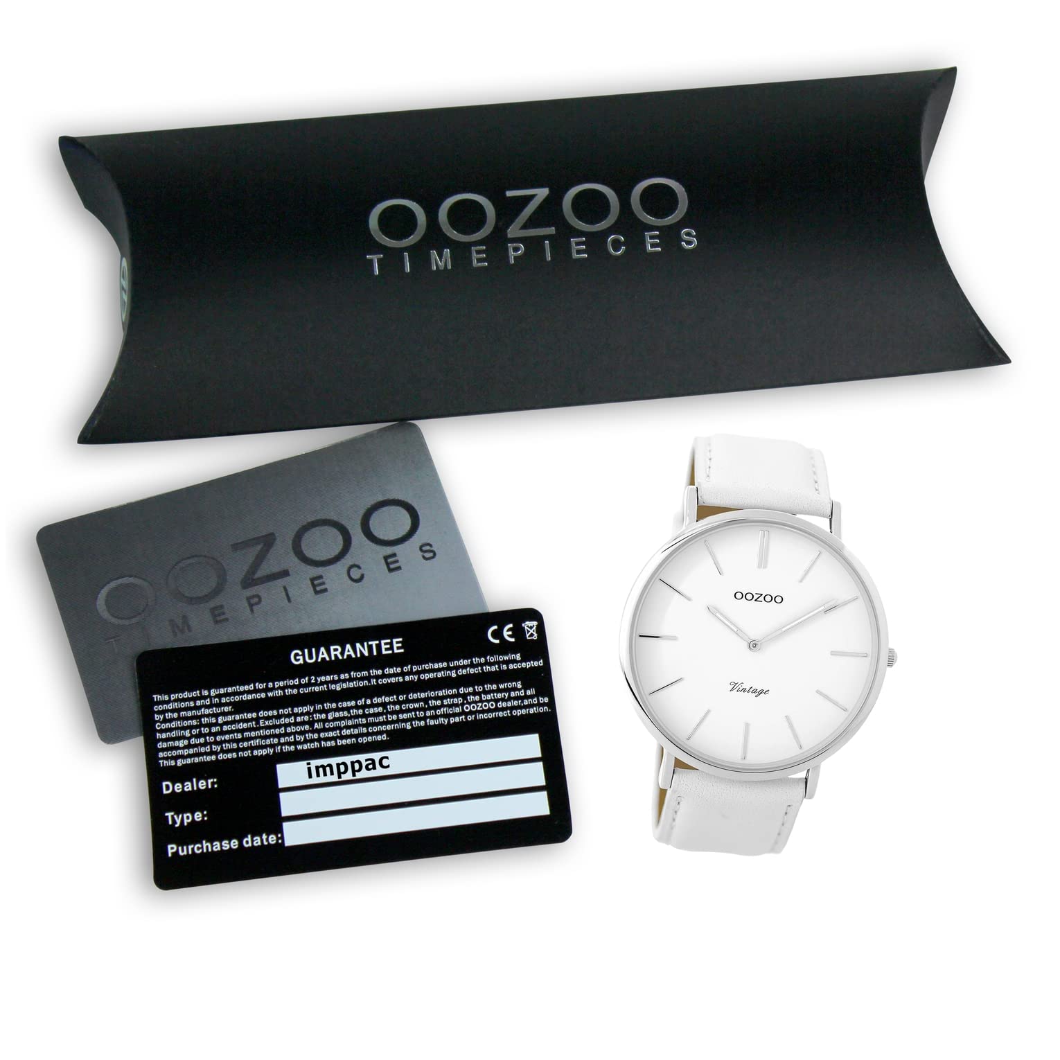 Oozoo Vintage Herrenuhr Lederband 44 MM Weiss/Weiss C9310