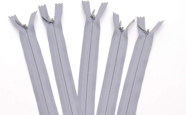 60cm Adjustable Length Invisible Zip - Grey, 5 Pieces