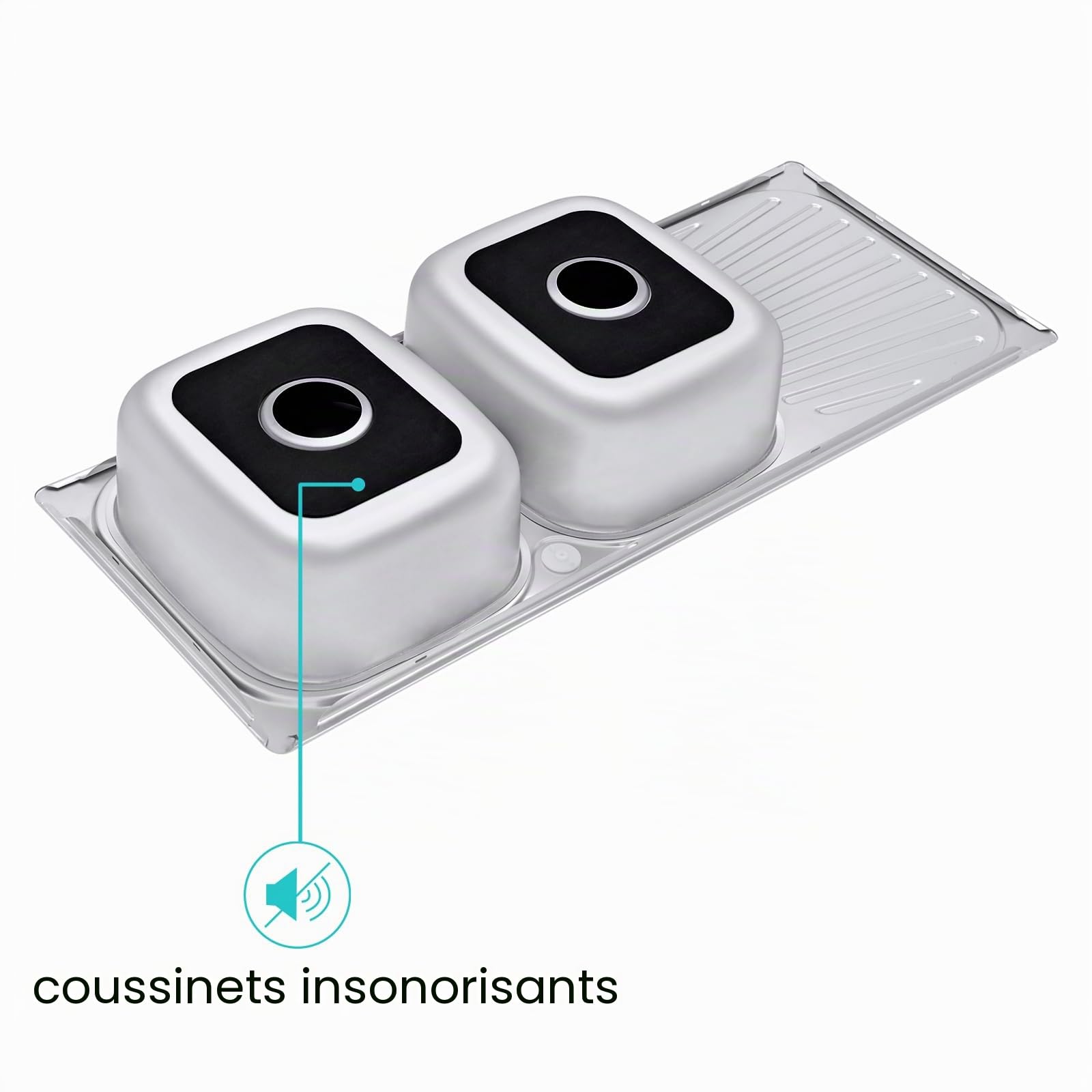 JASSFERRY Évier de cuisine égouttoir réversible en acier inoxydable à double cuve BL-868