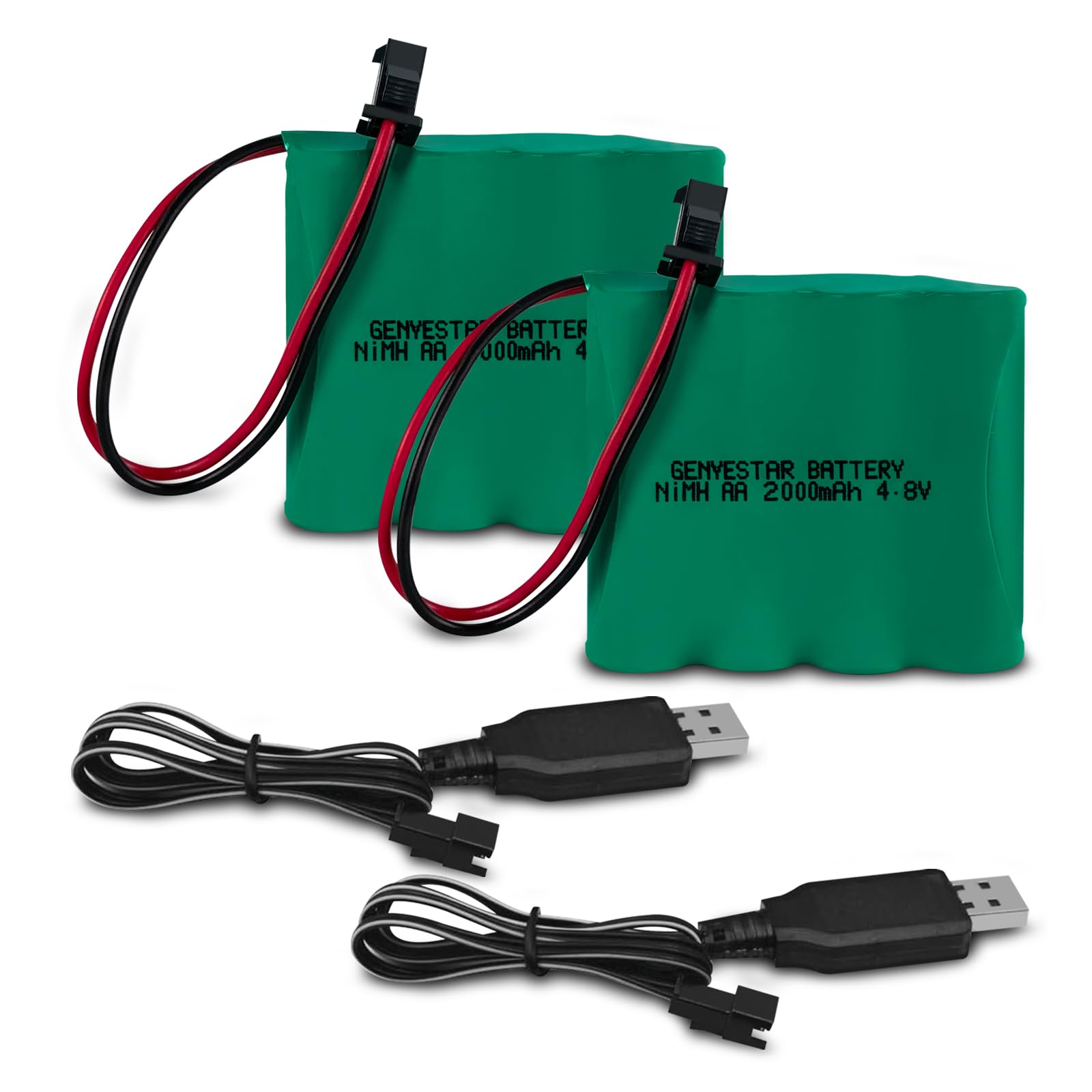 GENYESTAR 4.8V 2000mAh Toys Ni-MH AA Rechargeable Batteries Pack, with SM Connector and USB Charger Cable, Suitable for Remote Control Vehicle