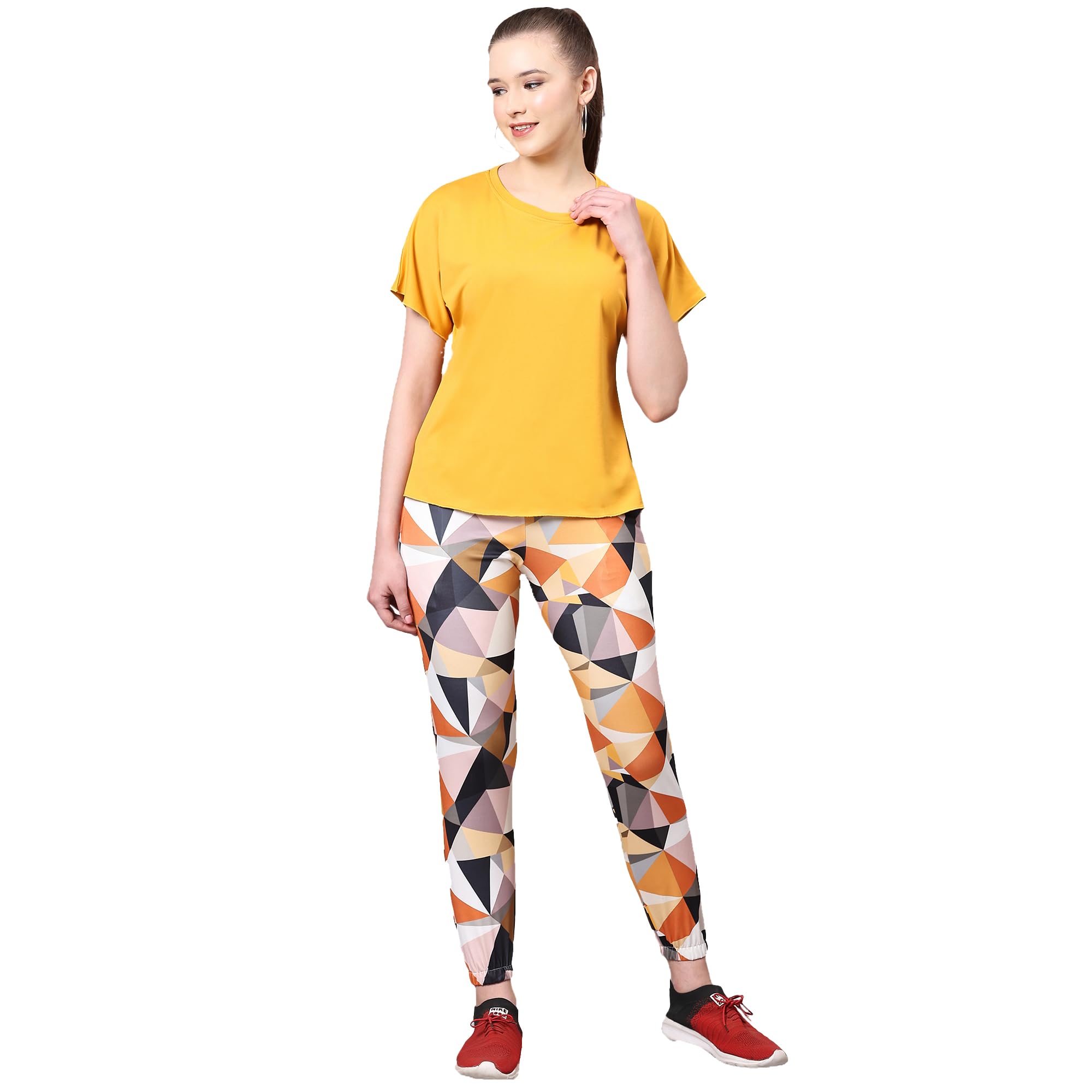 alisba Women's Yellow Tracksuit For Women Cotton Lycra - Comfortable Gym Wear For Women - Activewear T-Shirt Set For Yoga, Running, Jogging, Sports, Travel, Night Dress-picture-44