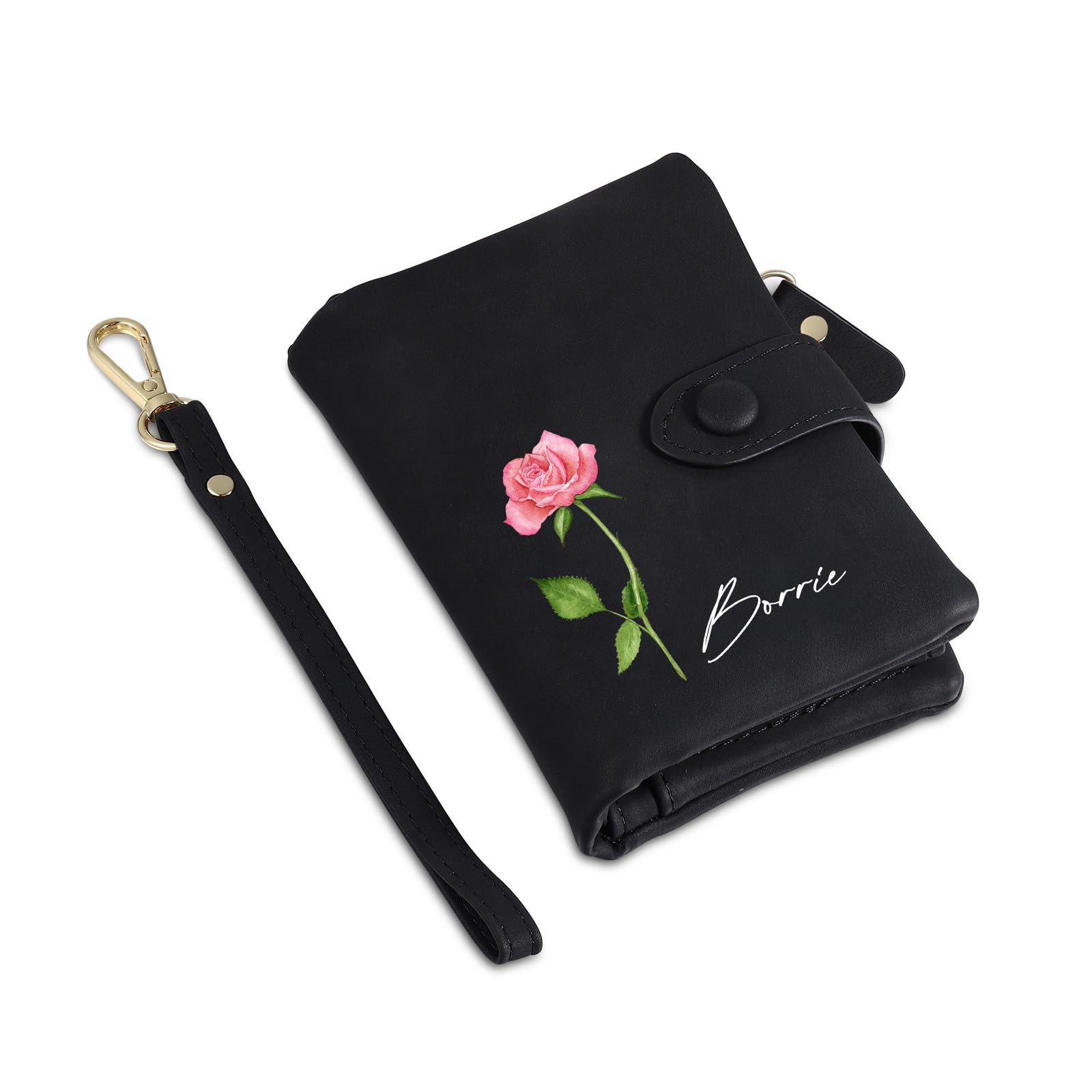 Nobelook PU Leather Women's Wallets for Women Mother Grandma - Stylish and Practical Ladies Wallet with Birthday Flowers Design (Black)