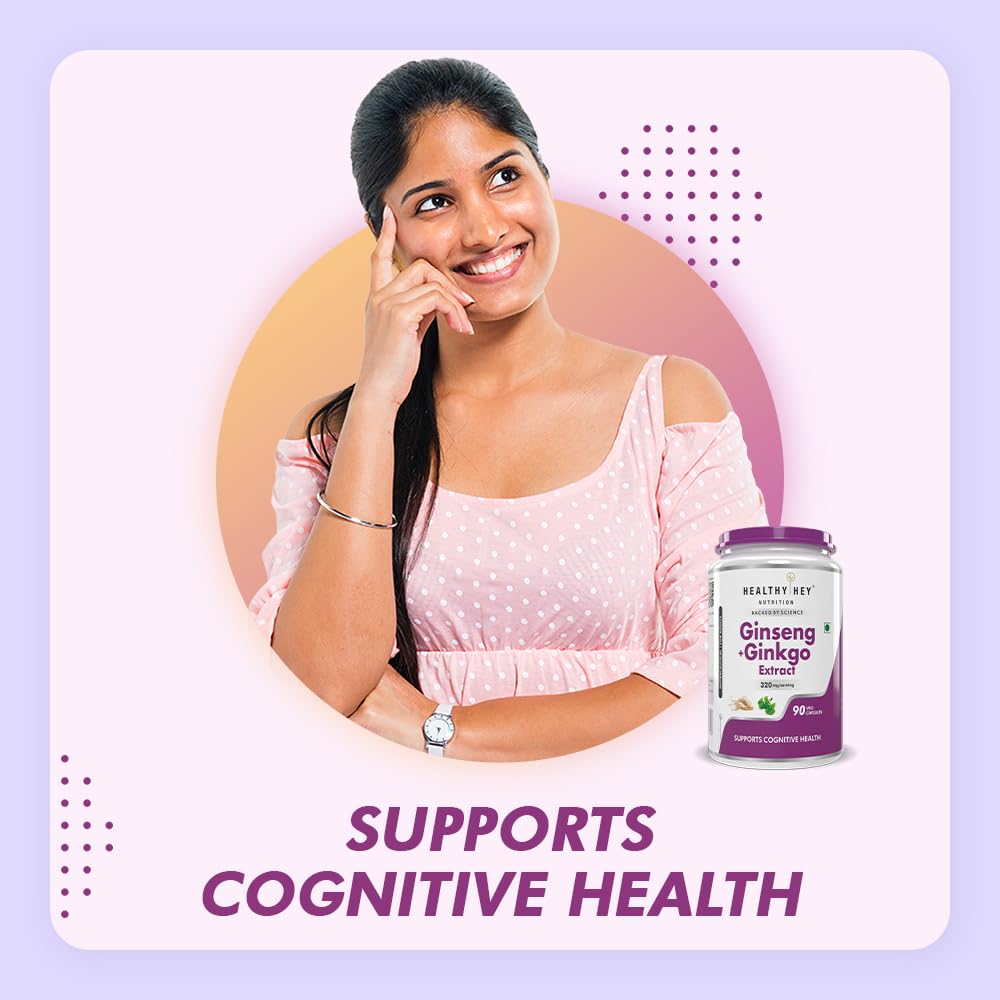 HealthyHey Ginseng + Ginkgo Biloba - Improves Memory & concentration- 90 Veg Capsules 2