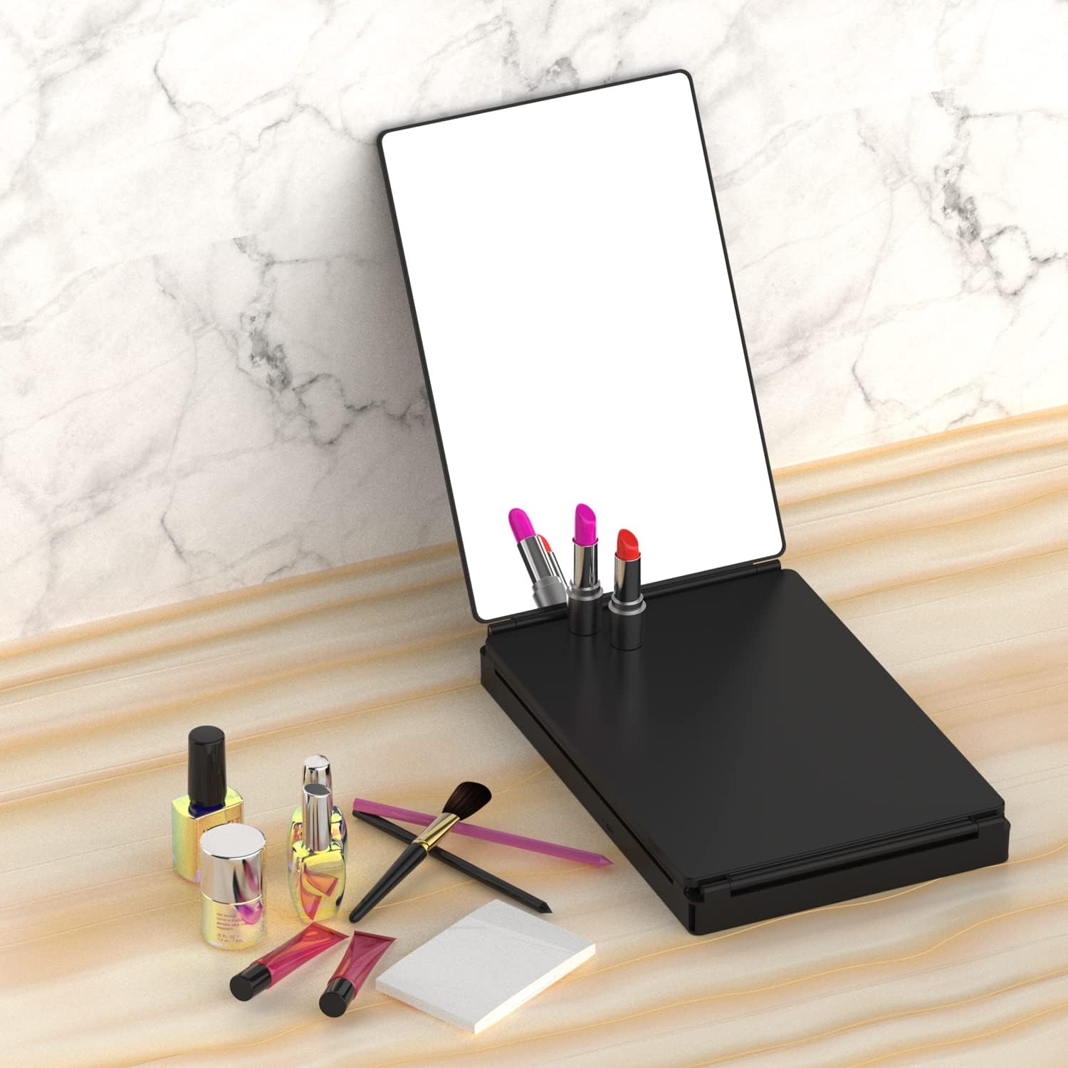 OLIBUY 5 Way Mirror, 360 Mirror for Self Hair Cutting and Brading Hair, Clear Anti-Fog HD Glass, USB Rechargeable, Portable Height Adjustable Telescoping Hooks