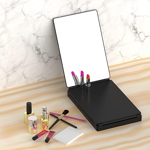 Miniatura 7 de OLIBUY Espejo de 3 vías para cortar el cabello, espejo de tres pliegues para afeitadora y maquillaje, altura ajustable con dos clavos de sujeción,