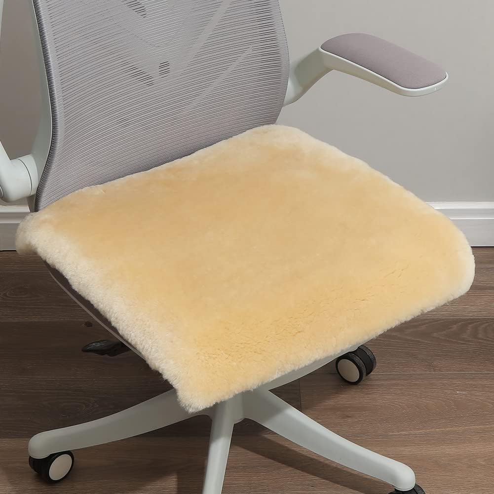 Rabbit Fur Seat Home Decor Long Wool Area Soft Fluffy Plush Chair Pads Universal Fit for Home Office Restaurant Chair (Beige)-image-5