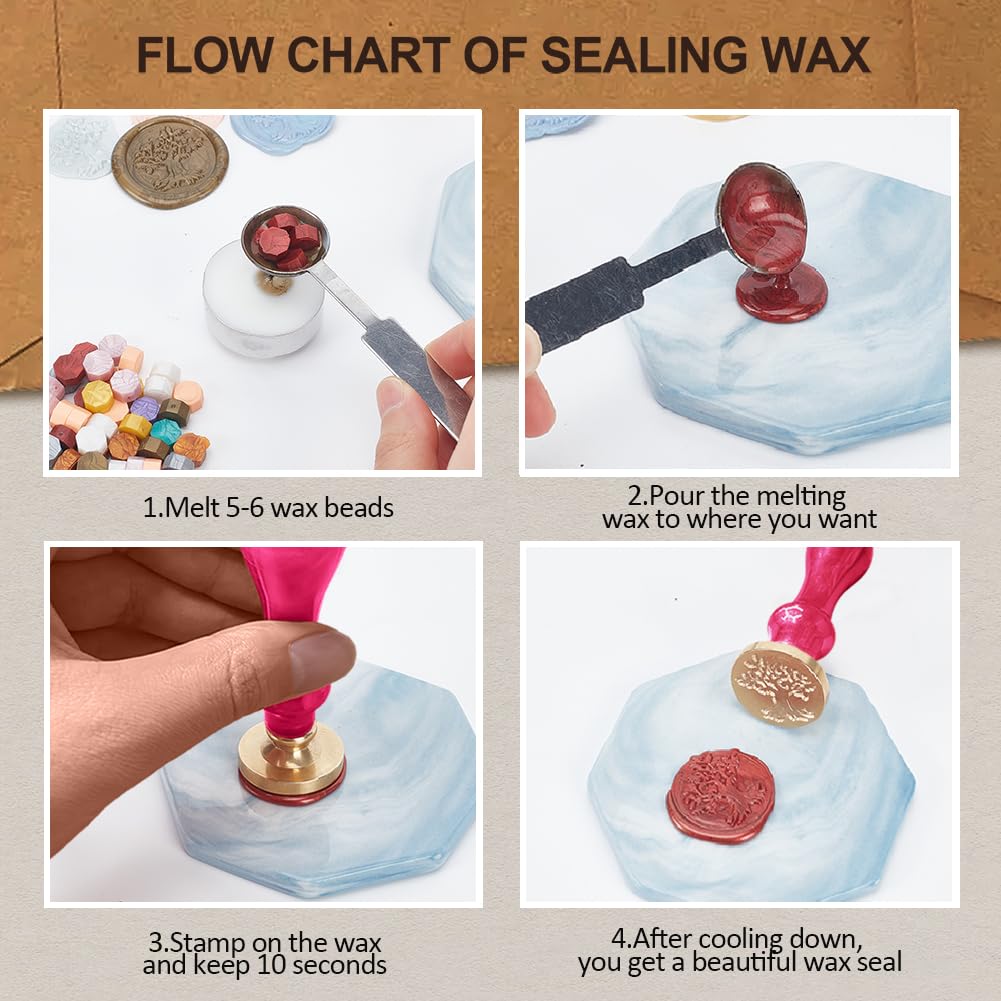 DELORIGIN Wedding Rings Wax Seal Stamp Embossed Stamp Sealing Removable 1" Brass Seal Head with Romantic Red Bubble Handle Sealing Wax for Wedding Invitations Greeting Card Envelopes Craft - Image 4