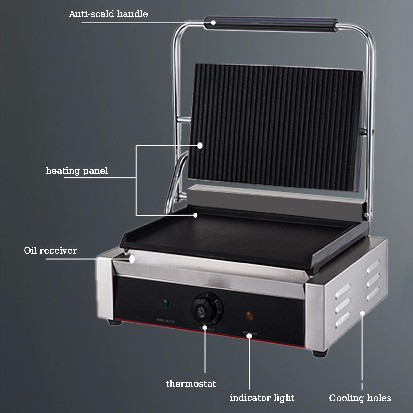 Caterers Grill, 1800 W Elektryczny Grill Kontaktowy Patelnia, Prasa Grill Nieprzywierająca Na Zewnątrz Kemping Gotowanie Kanapki Stek Mięso, Jadalnia, Kuchnia,OP-811C