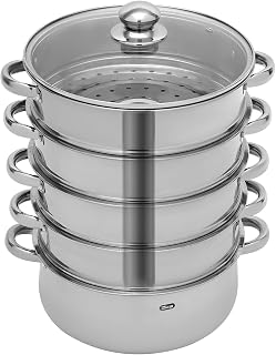 5-Layer Stainless Steel Steamer, 28cm, Lt's Suitable for Steaming and Cooking Fish, Shrimp, Crab, Rice, Vegetables, Steamed Buns, Soup, Etc