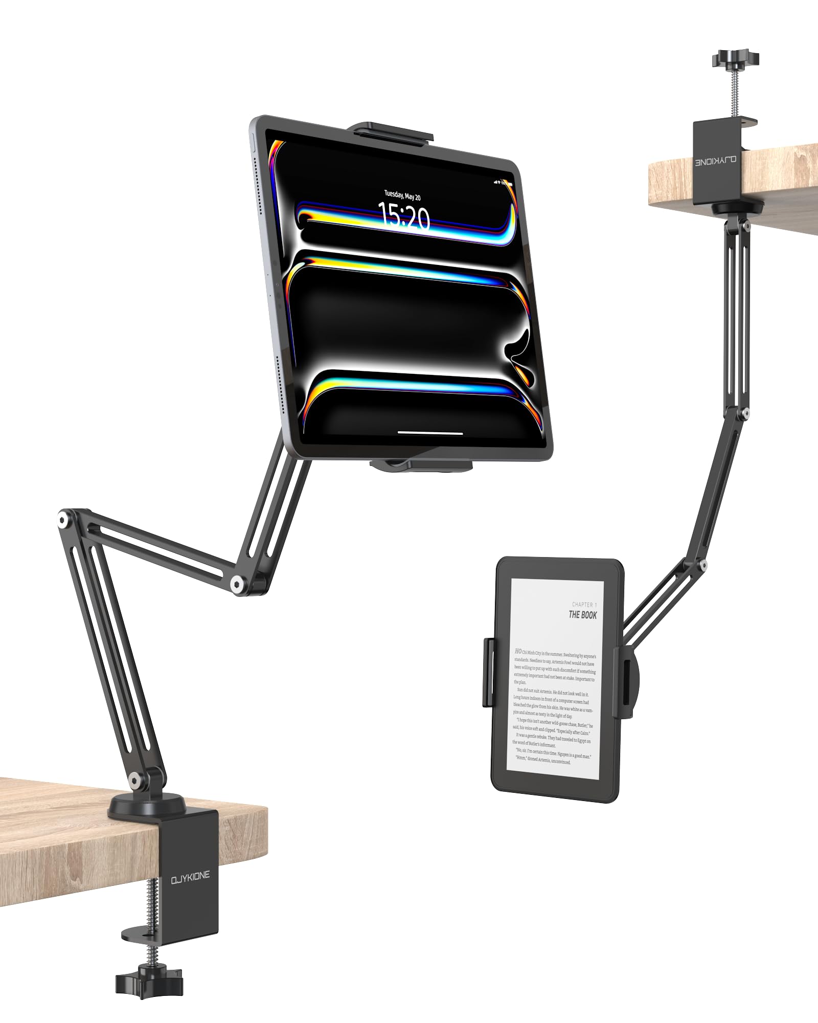 360° Adjustable Tablet Stand Holder with Arm, Foldable Aluminum Alloy Monitor & Phone Mount for Desk, Compatible with iPad 10-13, Samsung Tabs, 15.6"
