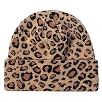 Piewag Womens Girls Winter Hat Leopard Print Beanie Thick Knitted Soft Warm Slouchy Skull Cap Y2k Beanie Toque Unisex Gifts