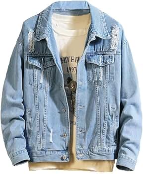 DSDZ Mens Classic Ripped Motorcycle Denim Jacket With Hole