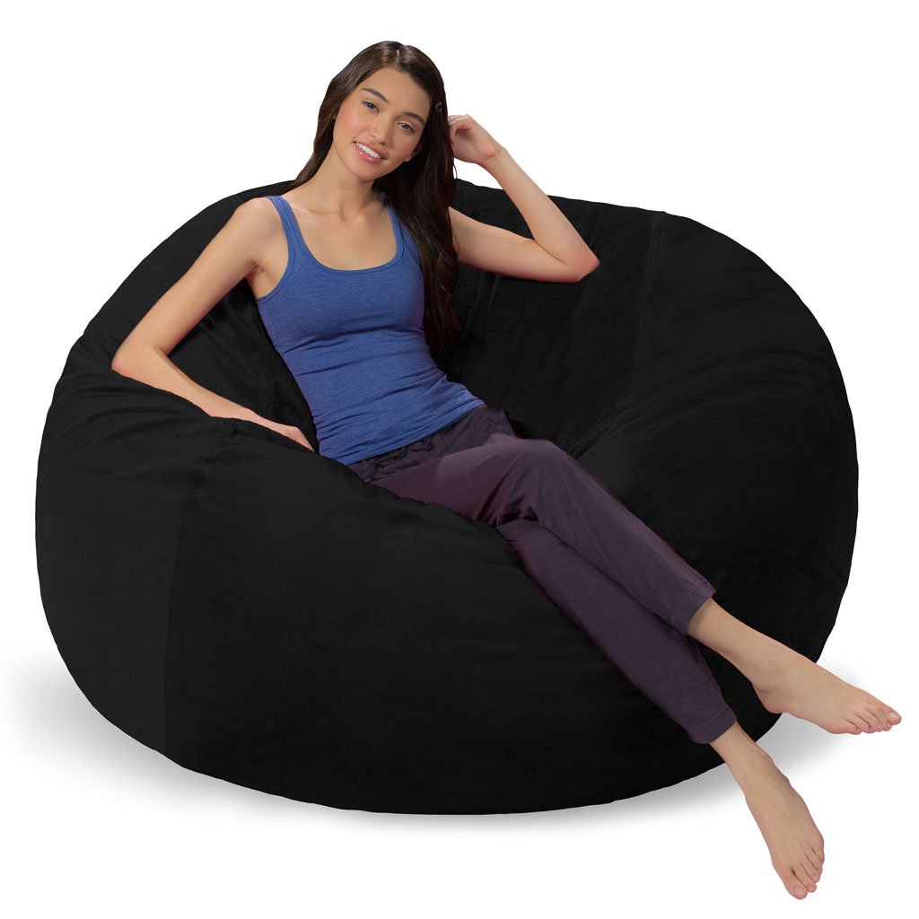 Comfy Sacks 5 ft Memory Foam Bean Bag Chair, Black Furry