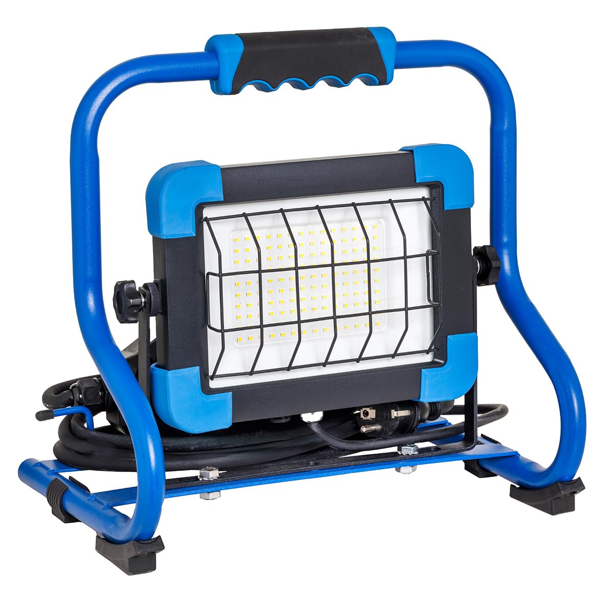 as - Schwabe Slimline Pro 46431 - Foco LED portátil (50 W, 6500 lm, con chip OSRAM, orientable 360°, vida útil de 50.000 horas, carcasa IP65, cable de 3 m, 2 enchufes, 2 USB, foco IP44)