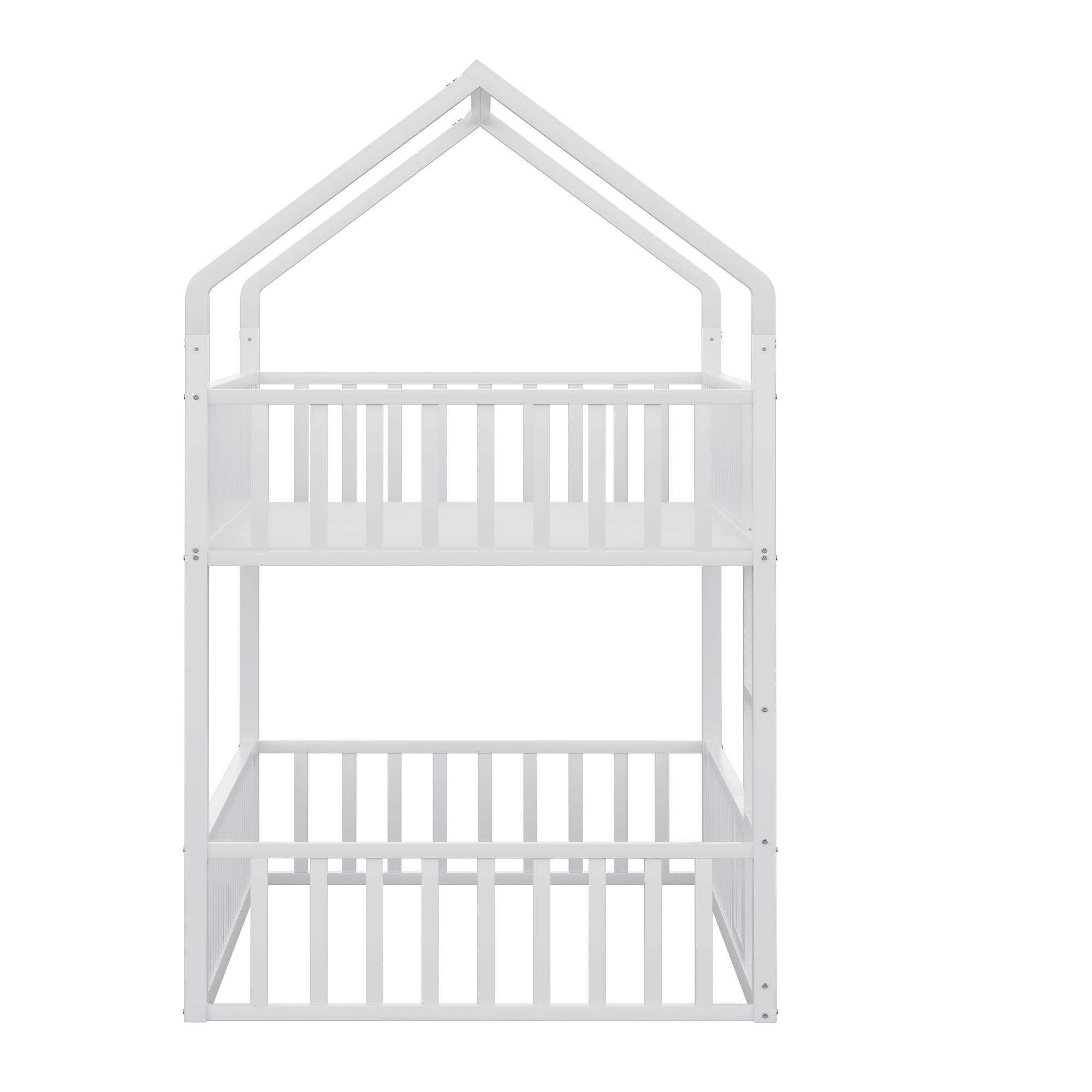 Merax Lit superposé pour enfant 90 x 200 cm, en métal, avec escalier, cadre en forme de maison, lit inférieur avec porte pour ouvrir et fermer, blanc (sans matelas)