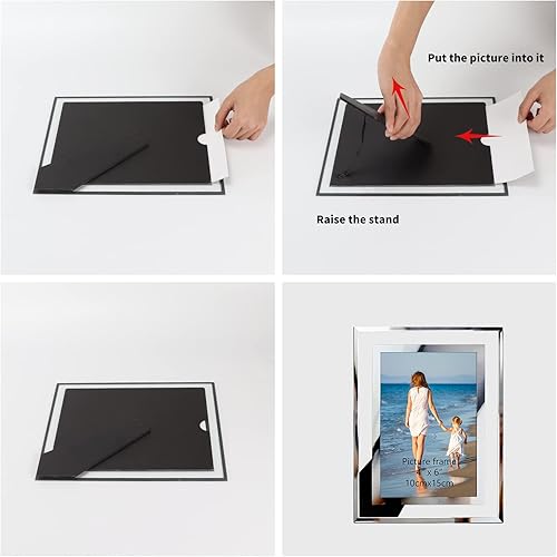 Miniatura 7 de Hoikwo Marcos de fotos a granel de 5 x 7, 4 paquetes de marcos de fotos plateados de 5 x 7, marcos de boda de vidrio de 5 x 7, marcos de fotos de