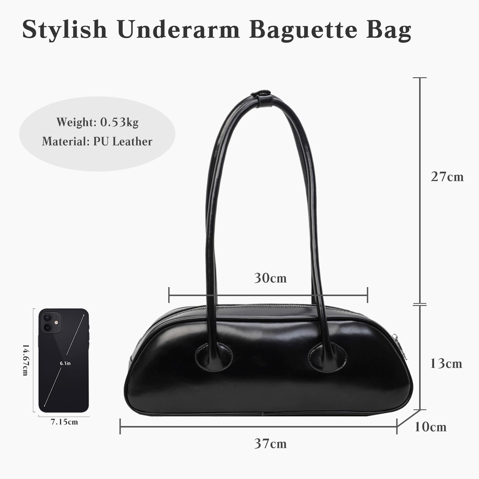 CORIOS Piccolo Borsa a Mano PU Pelle a Spalla Impermeabile a Tracolla Elegante Ascellare da Donna - Moda Viaggio Lavoro Shopping Tote Nero