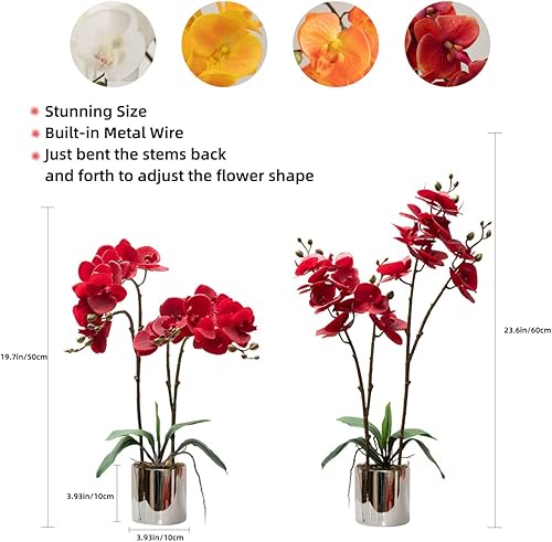 Vista 88 de CXGS Plantas artificiales de orquídeas artificiales de tacto real, orquídeas falsas en jarrón de cerámica de 20.9 pulgadas, orquídea falaenopsis